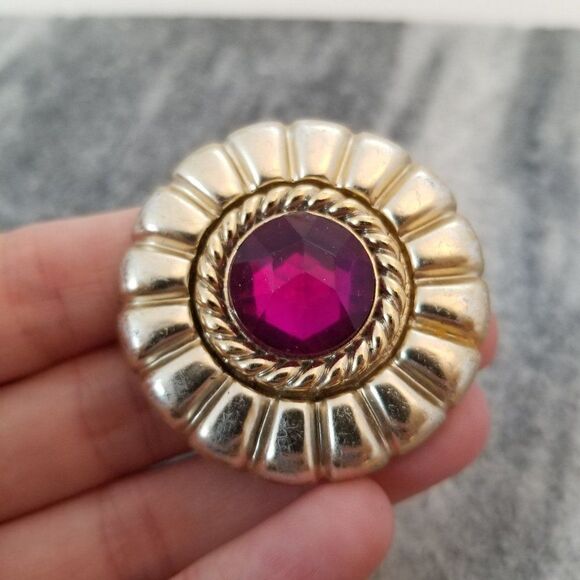 Vintage Purple Center Gold Tone Brooch, Retro Design, Estate - Picture 2 of 6